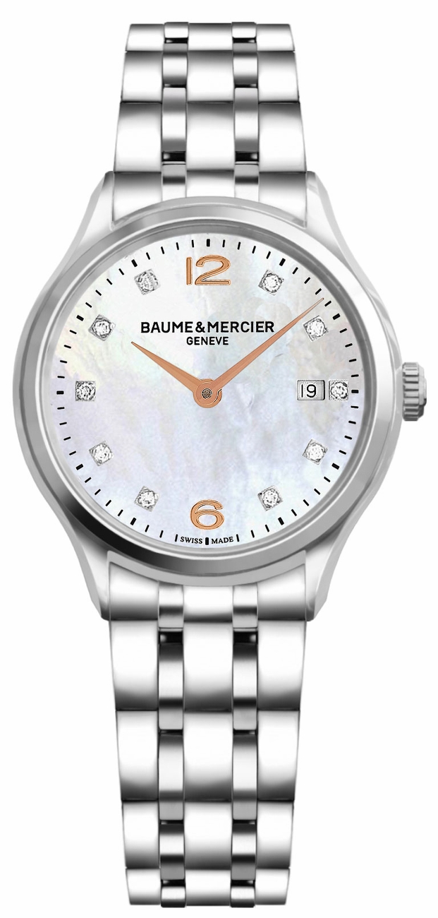 Baume & Mercier Clifton Watches Ladies Pearl White Battery Operated Quartz MOA10176 Watch