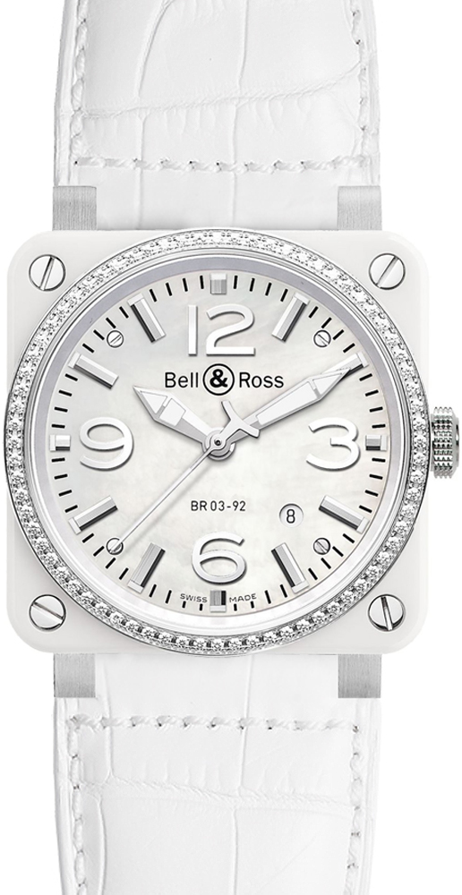 Bell Ross Aviation Instruments Watches White BR-03-92-WHITE-CERAMIC-DIAMOND-LS Watch