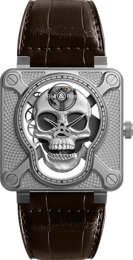 Bell Ross Aviation Instruments Watches Mens Skull Silver Manual Winding BR-01-LAUGHING-SKULL Watch