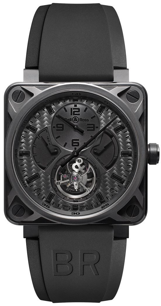 Bell Ross Aviation Instruments Watches Mens Black Carbon Fiber Manual Winding BR-01-TOURBILLON-PHANTOM Watch