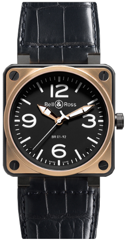 Bell Ross Aviation Instruments Watches  Black  BR-01-92-PINK-GOLD-CARBON Watch