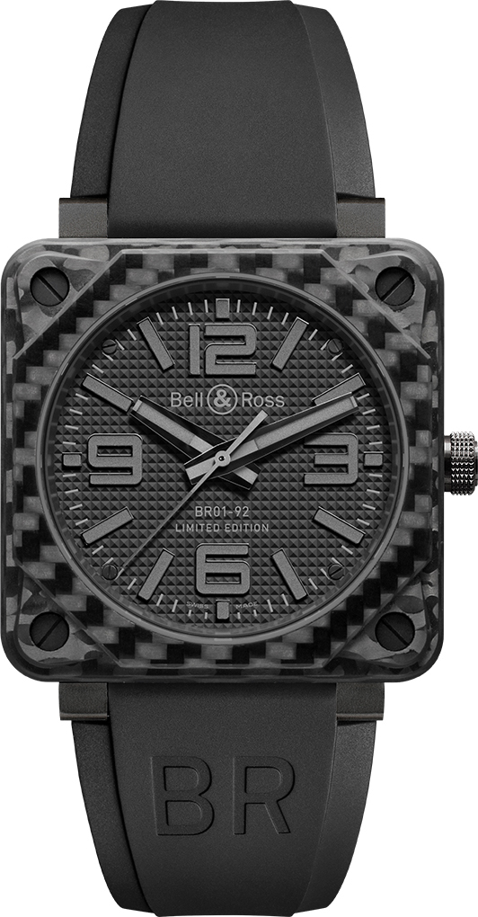 Bell Ross Aviation Instruments Watches Mens Black Self winding Automatic BR-01-92-CARBON-FIBER-PHANTOM Watch