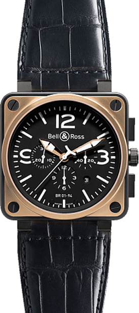 Bell Ross Aviation Instruments Watches  Black  BR-01-94-PINK-GOLD-CARBON Watch