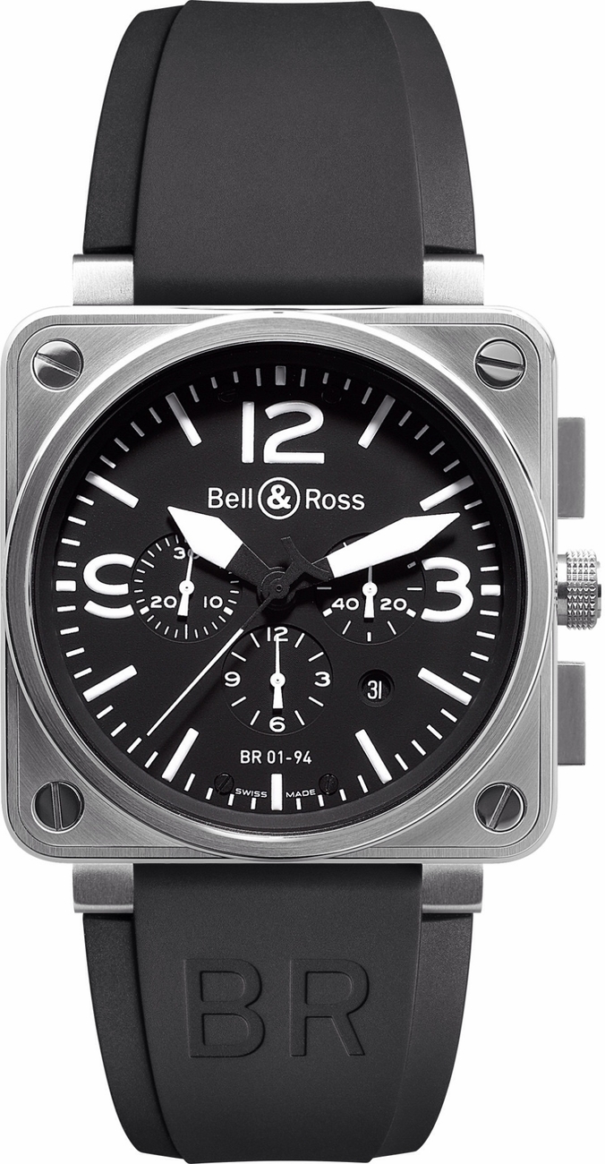 Bell Ross Aviation Instruments Watches Mens Black Self winding Automatic BR-01-94-STEEL Watch