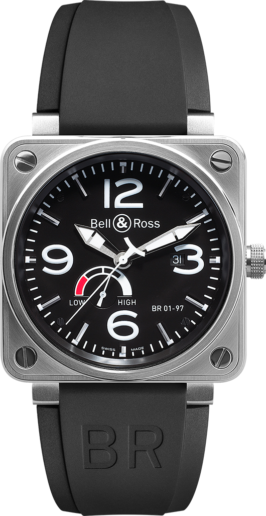 Bell Ross Aviation Instruments Watches  Black Self winding Automatic BR-01-97-RESERVE-DE-MARCHE Watch