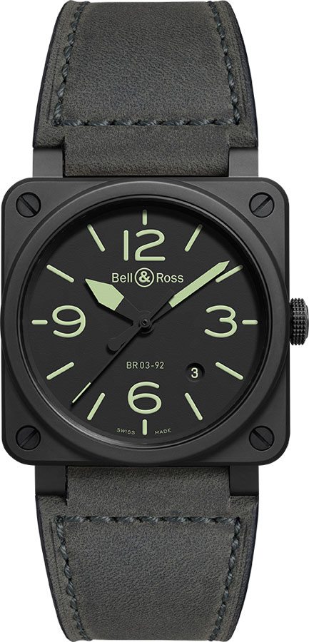 Bell Ross Aviation Instruments Watches Mens Matte Black Self winding Automatic BR-03-92-NIGHTLUM Watch