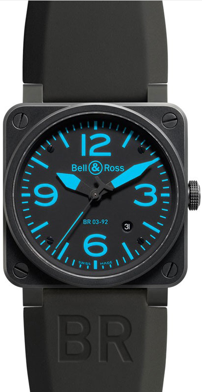 Bell Ross Aviation Instruments Watches Mens Black Self winding Automatic BR-03-92-BLUE Watch