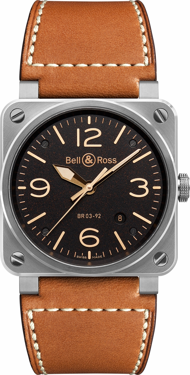 Bell Ross Aviation Instruments Watches Mens Brown Self winding Automatic BR-03-92-GOLDEN-HERITAGE Watch
