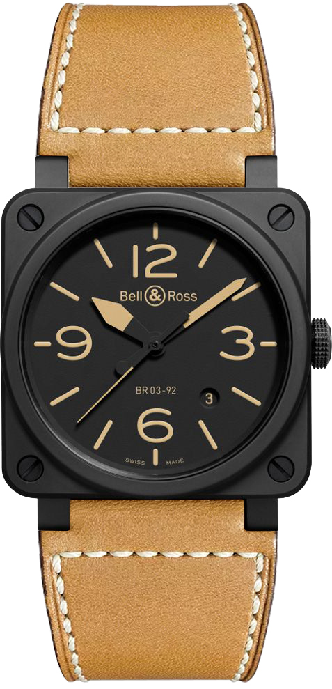 Bell Ross Aviation Instruments Watches Mens Black Self winding Automatic BR-03-92-HERITAGE-CERAMIC Watch