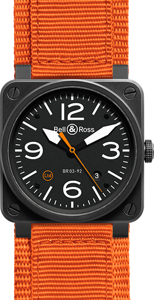 Bell Ross Aviation Instruments Watches Black BR-03-92-CARBON-ORANGE Watch