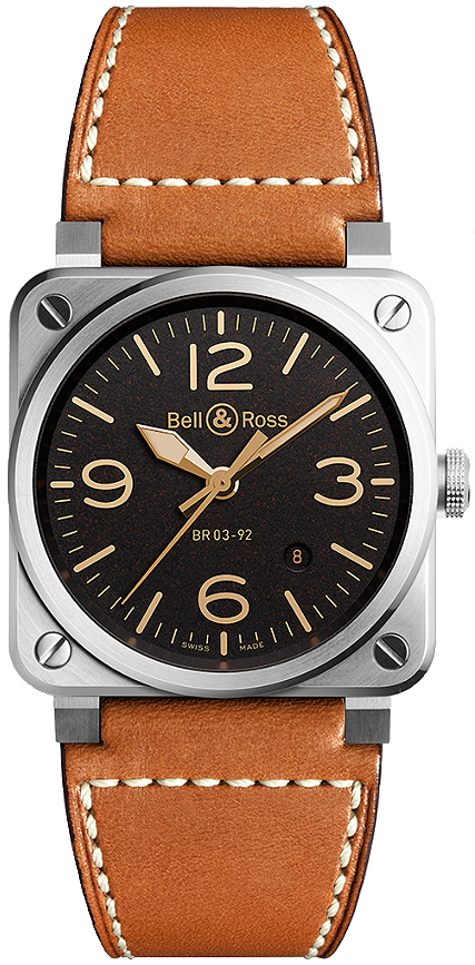 Bell Ross Aviation Instruments Watches Mens Brown Self winding Automatic BR-03-92-GOLDEN-HERITAGE-2 Watch
