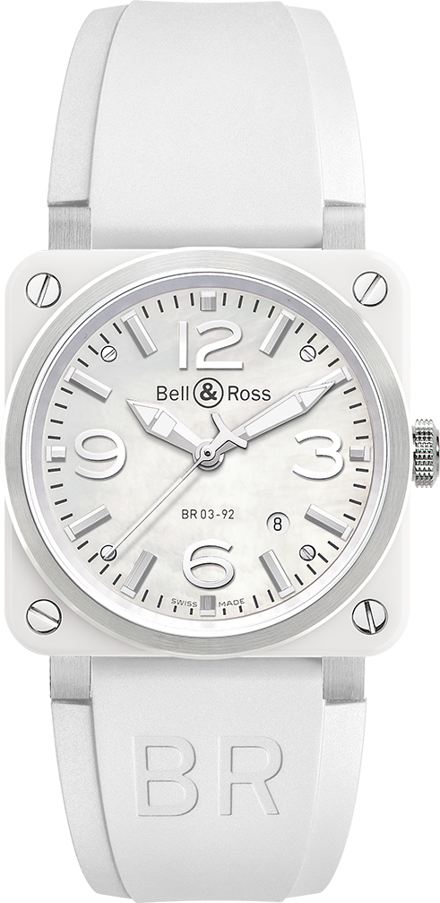 Bell Ross Aviation Instruments Watches Ladies Mother of Pearl White Self winding Automatic BR-03-92-WHITE-CERAMIC Watch