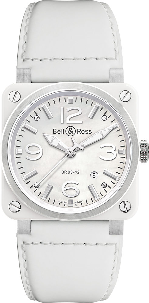 Bell Ross Aviation Instruments Watches Ladies Mother of Pearl White Self winding Automatic BR-03-92-WHITE-CERAMIC-LS Watch