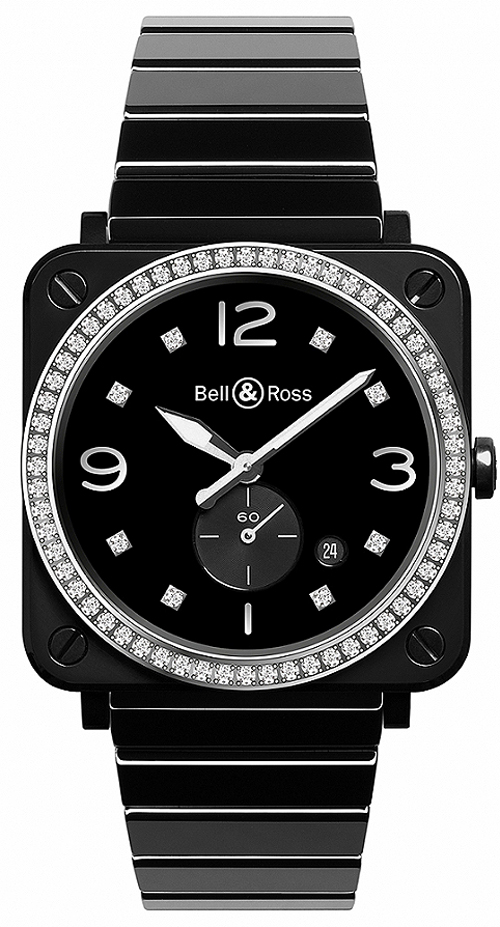 Bell Ross Aviation Instruments Watches  Black Dial Set with Diamonds Battery Operated Quartz BR-S-BLACK-CERAMIC-DIAMONDS-2 Watch