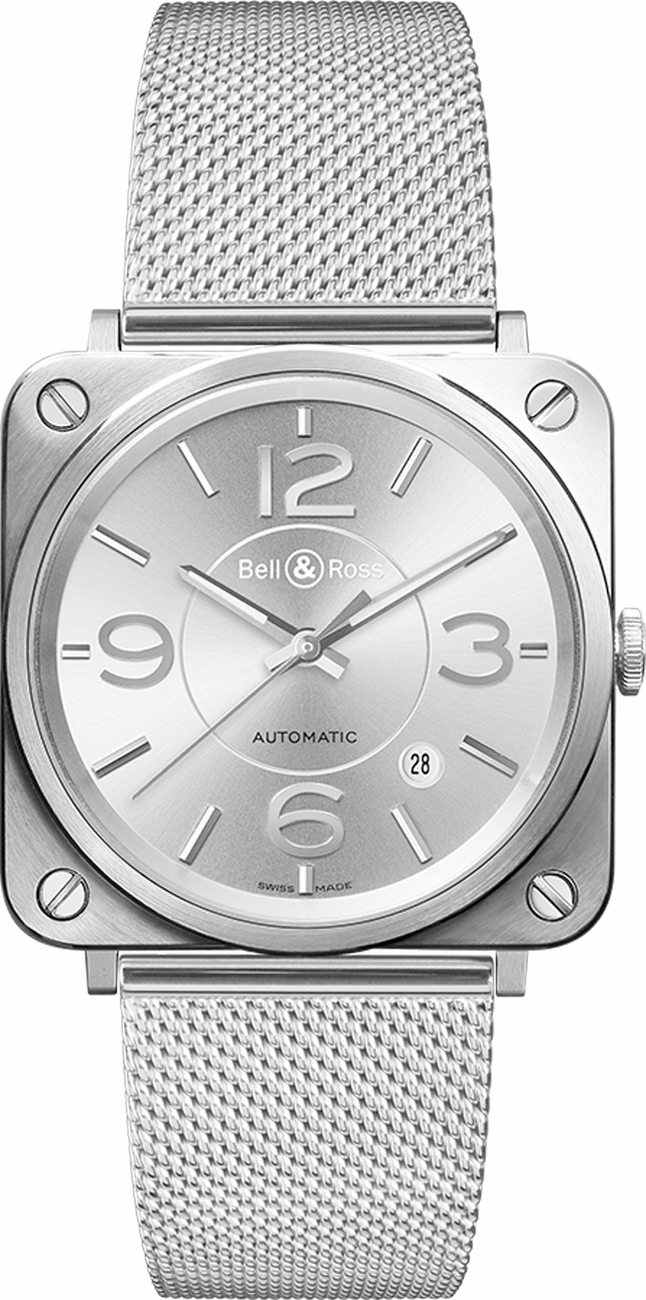 Bell Ross Aviation Instruments Watches Mens Silver Self winding Automatic BR-S-OFFICER-SILVER-SS Watch
