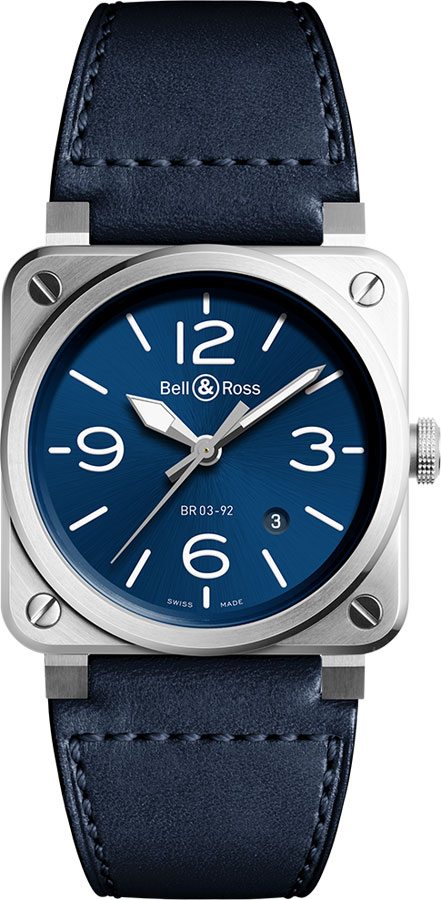 Bell Ross Aviation Instruments Watches Mens Sunray Blue Self winding Automatic BR-03-92-BLUE-STEEL Watch