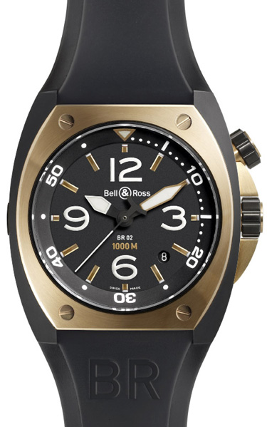 Bell Ross Marine Watches Mens Black BR-02-92-PINK-GOLD-CARBON Watch