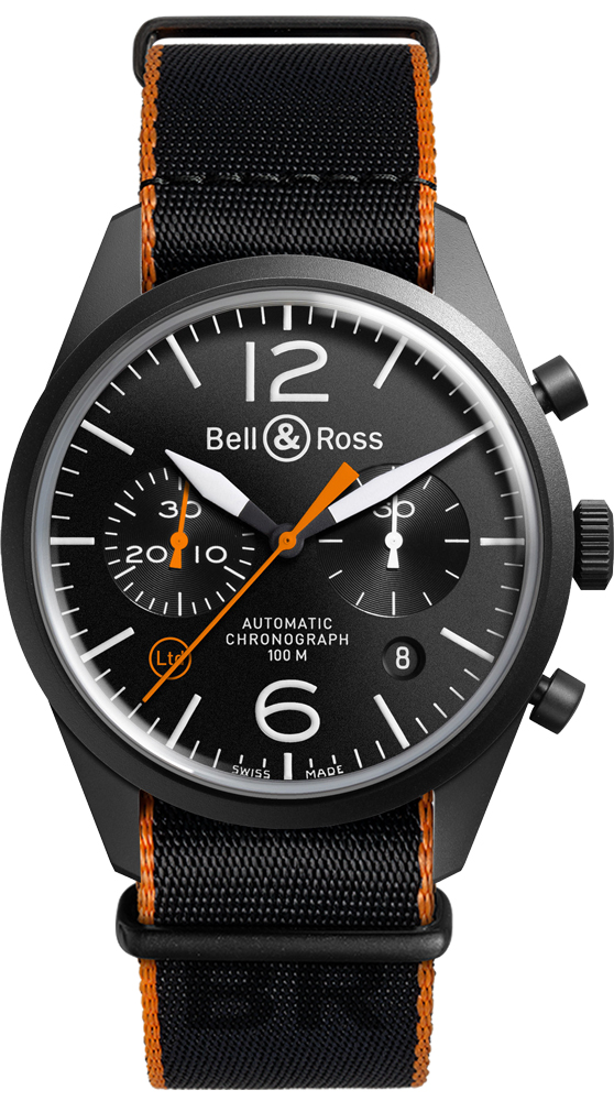 Bell Ross Vintage Watches Mens Black Self winding Automatic BR-126-CARBON-ORANGE Watch