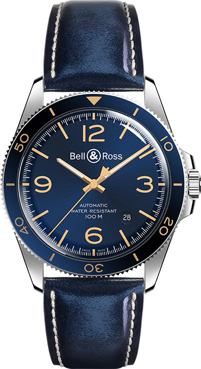 Bell Ross Vintage Watches Mens Sunray Blue Self winding Automatic BR-V2-92-AERONAVALE Watch