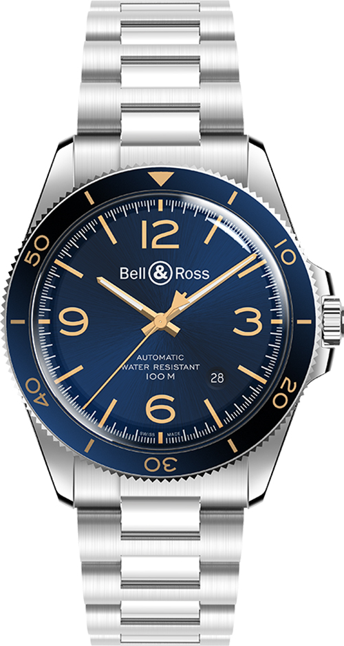 Bell Ross Vintage Watches Mens Sunray Blue Self winding Automatic BR-V2-92-AERONAVALE-SS Watch