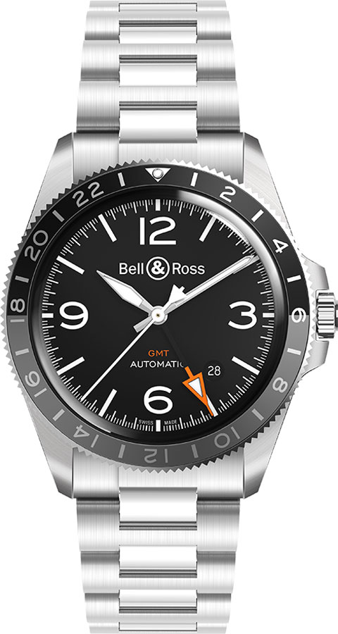 Bell Ross Vintage Watches Mens Black Self winding Automatic BR-V2-93-GMT-SST Watch