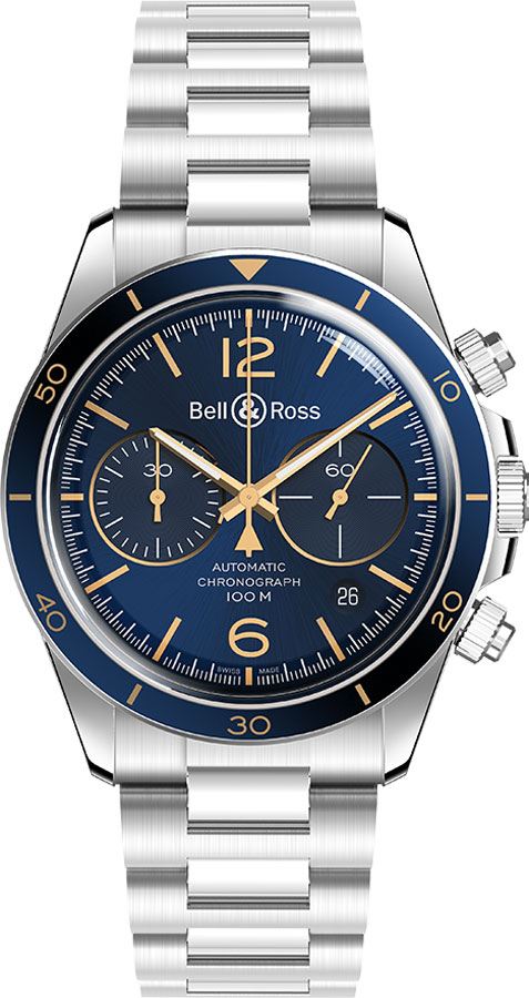 Bell Ross Vintage Watches Mens Sunray Blue Self winding Automatic BR-V2-94-AERONAVALE-SST Watch