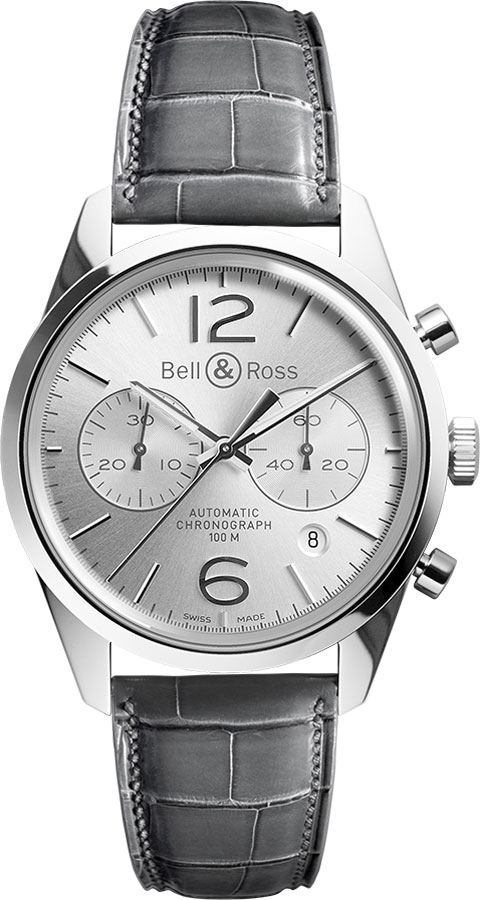 Bell Ross Vintage Watches Mens Silver  BR-126-OFFICER-WHITE Watch