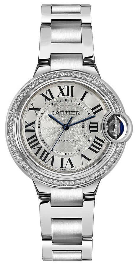 Cartier Ballon Bleu Watches Ladies Silver Guilloche Self winding Automatic W4BB0023 Watch