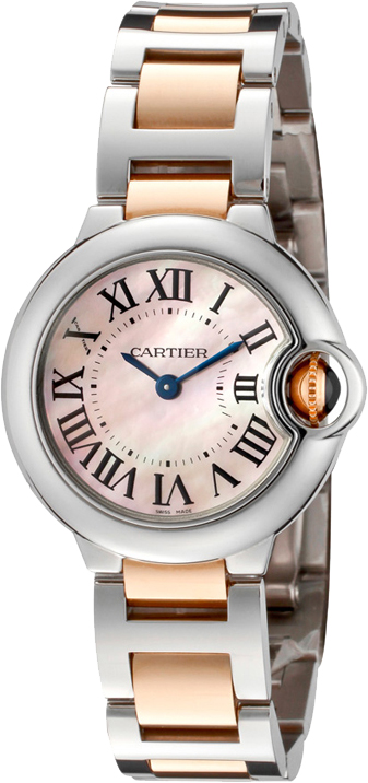 Cartier Ballon Bleu Watches Ladies Roman Numeral Mother of Pearl Pink Battery Operated Quartz W2BB0009 Watch