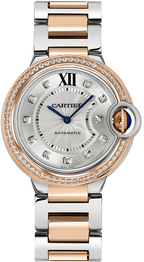 Cartier Ballon Bleu Watches Ladies Flinque Silver Dial Set with Diamonds Self winding Automatic W3BB0004 Watch