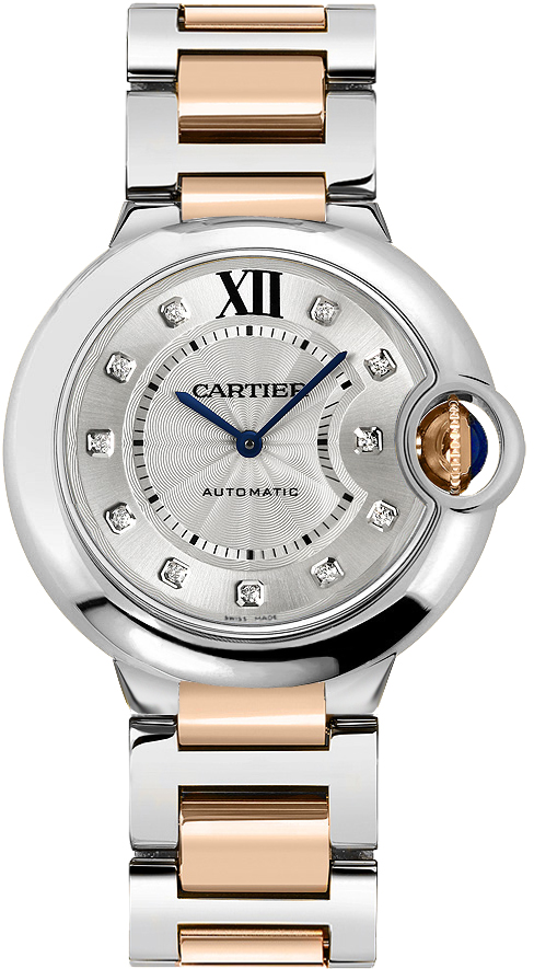 Cartier Ballon Bleu Watches UNISEX Lacquered Sunray Silver Dial Set with Diamonds Self winding Automatic W3BB0018 Watch