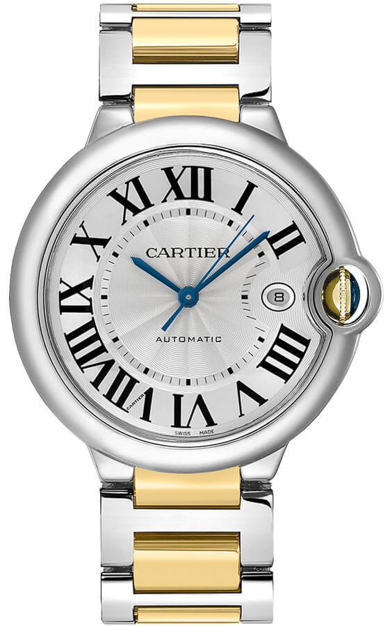 Cartier Ballon Bleu Watches Mens Silver Guilloche Self winding Automatic W2BB0031 Watch