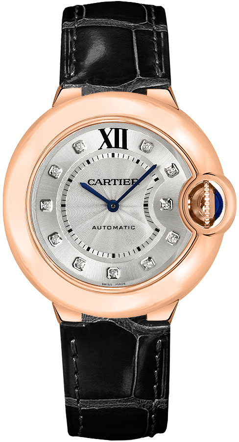 Cartier Ballon Bleu Watches Ladies Sunray Silver Dial Set with Diamonds Self winding Automatic WE902028 Watch