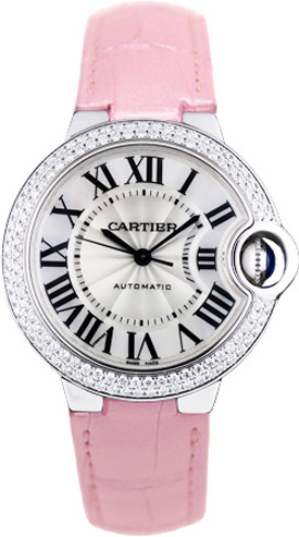 Cartier Ballon Bleu Watches Ladies Roman Numeral Lacquered Guilloche Opaline Silver Self winding Automatic WE902037 Watch