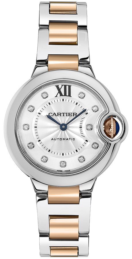 Cartier Ballon Bleu Watches Ladies Lacquered Sunray Silver Dial Set with Diamonds Self winding Automatic WE902044 Watch