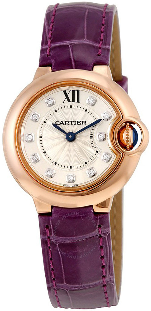 Cartier Ballon Bleu Watches Ladies Lacquered Sunray Silver Dial Set with Diamonds Battery Operated Quartz WJBB0019 Watch