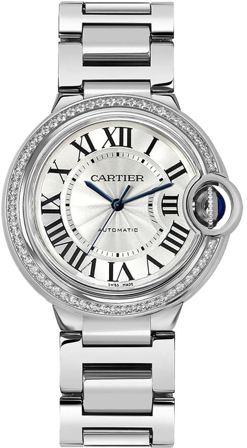 Cartier Ballon Bleu Watches Ladies Silver Guilloche Self winding Automatic W4BB0024 Watch