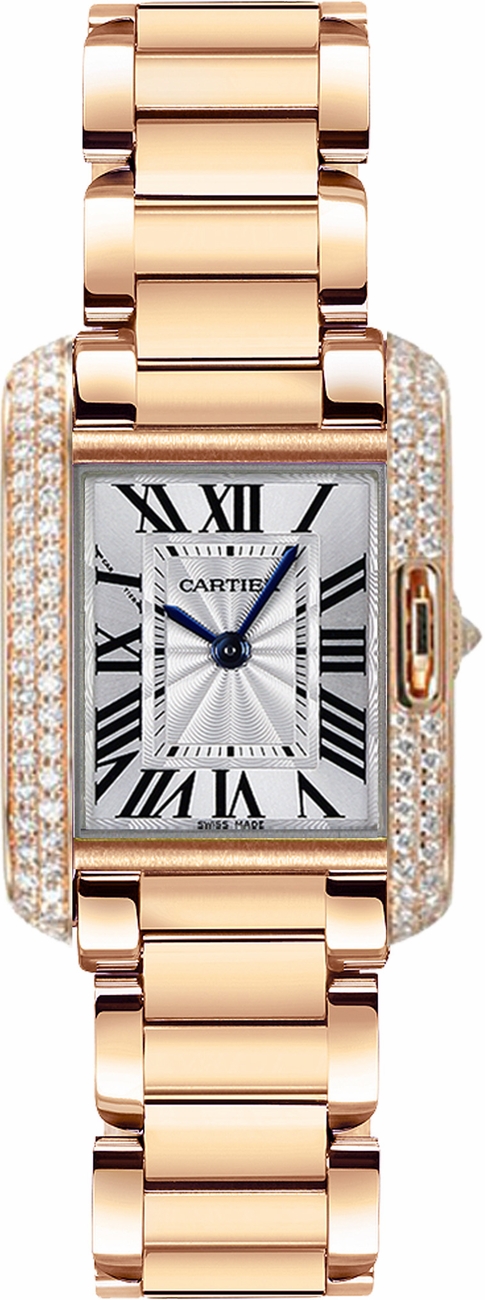 Cartier Tank Anglaise Watches Ladies Roman Numeral Lacquered Silver Battery Operated Quartz WT100002 Watch