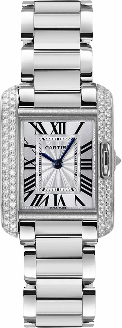Cartier Tank Anglaise Watches Ladies Roman Numeral Lacquered Silver Battery Operated Quartz WT100008 Watch