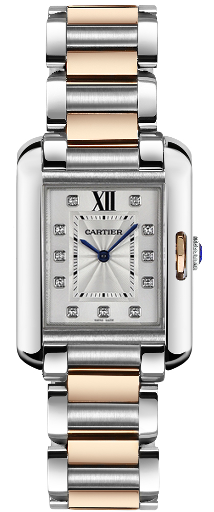 Cartier Tank Anglaise Watches Ladies Roman Numeral Flinque Silver Dial Set with Diamonds Battery Operated Quartz WT100024 Watch