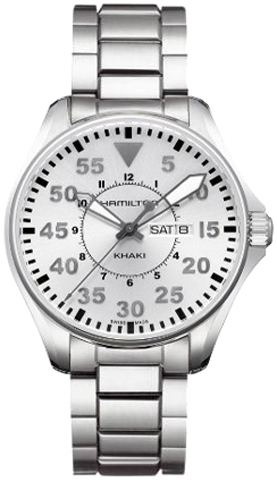 Hamilton Khaki Aviation Watches Mens Silver Battery Operated Quartz H64611155 Watch