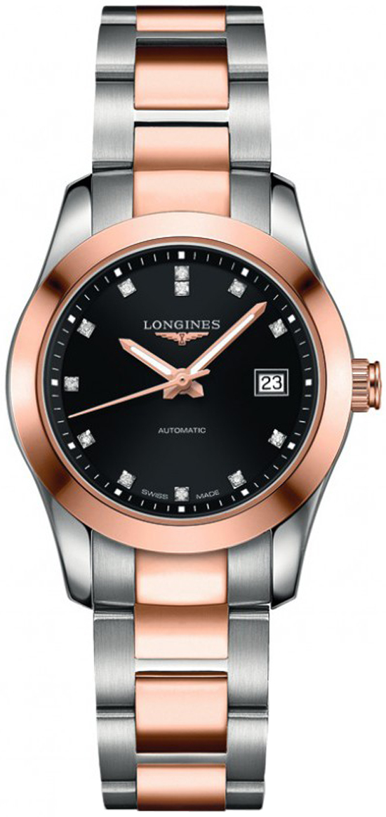 Longines Conquest Classic Watches Ladies Black Dial Set with Diamonds Self winding Automatic L22855587 Watch