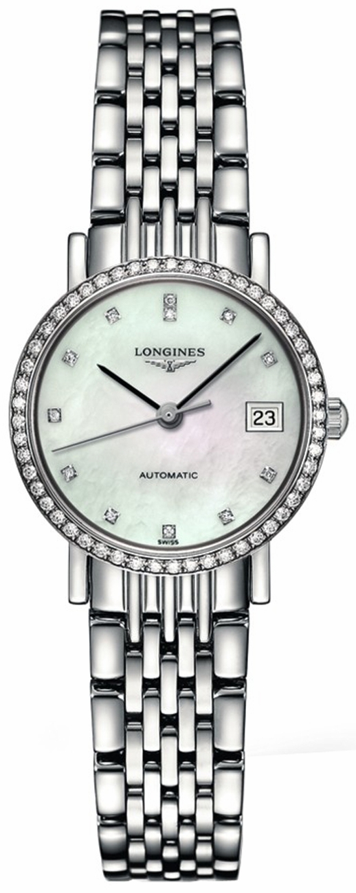 Longines Elegant Collection Watches Ladies Mother of Pearl White Dial Set with Diamonds Self winding Automatic L43090876 Watch