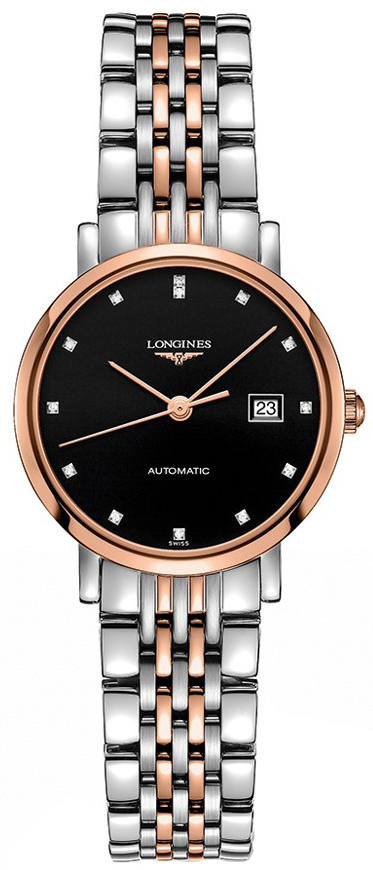 Longines Elegant Collection Watches Ladies Black Dial Set with Diamonds Self winding Automatic L43105577 Watch