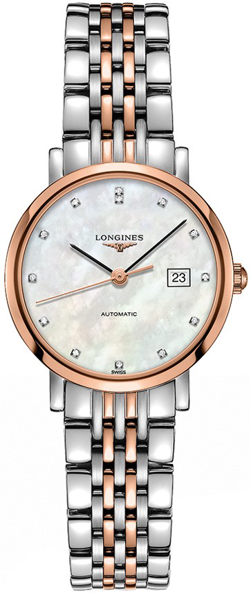 Longines Elegant Collection Watches Ladies Mother of Pearl White Dial Set with Diamonds Self winding Automatic L43105877 Watch