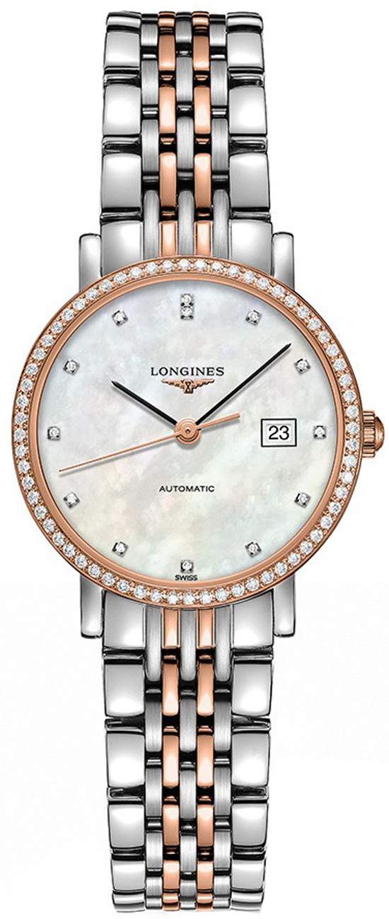 Longines Elegant Collection Watches Ladies Mother of Pearl White Dial Set with Diamonds Self winding Automatic L43105887 Watch