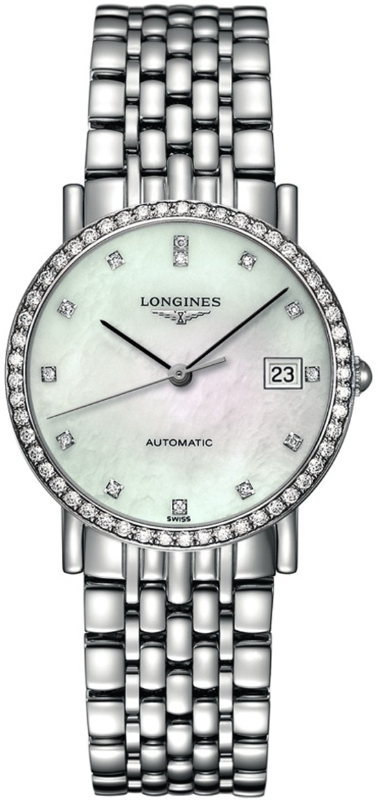 Longines Elegant Collection Watches Ladies Mother of Pearl White Dial Set with Diamonds Self winding Automatic L48090876 Watch