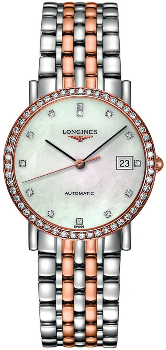 Longines Elegant Collection Watches Ladies Mother of Pearl White Dial Set with Diamonds Self winding Automatic L48095887 Watch