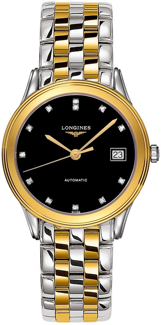 Longines Flagship Watches Mens Black Dial Set with Diamonds Self winding Automatic L47743577 Watch