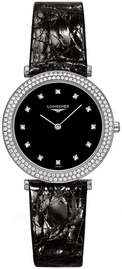 Longines La Grande Classique Watches Ladies Black Dial Set with Diamonds Battery Operated Quartz L45150582 Watch